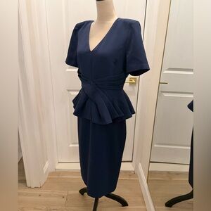 BADGLEY MISCHKA PEPLUM COCKTAIL DRESS NAVY BLUE 10